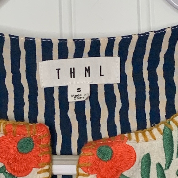 THML blue white striped embroidered short sleeve S - Picture 4 of 7